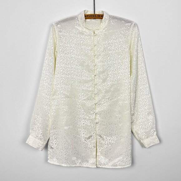 Isabelle Women's Small Satin Floral Button-Up Blouse - Shiny Oriental Print - Picture 1 of 6